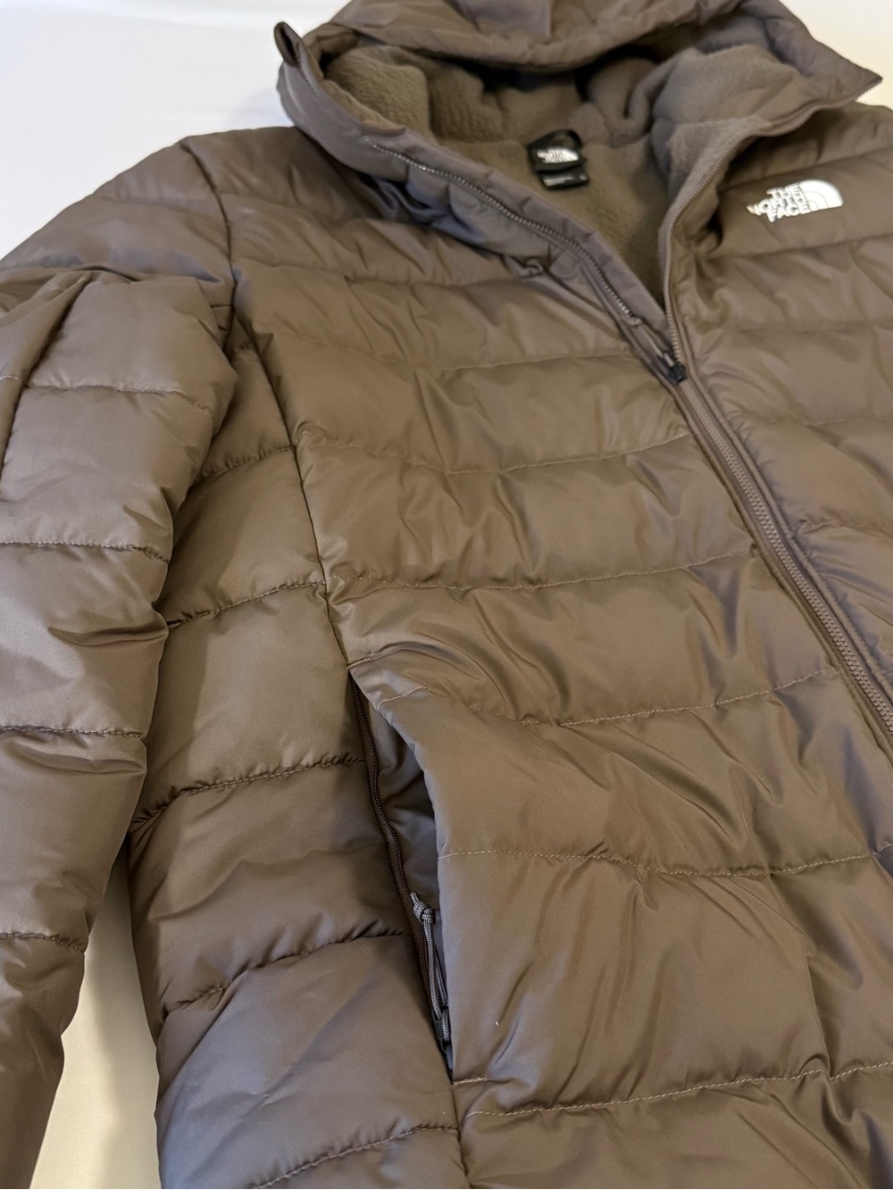 The North Face Men's Brown Quilted Puffer Jacket with Hood